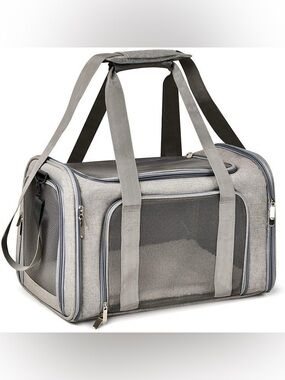 Grey Soft-Sided Pet Duffel Carrier with Mesh Panels